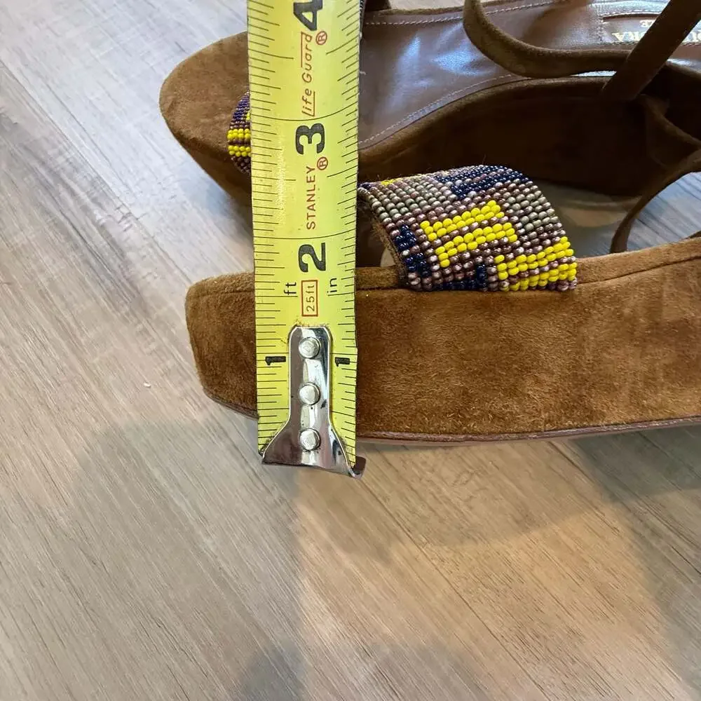 Sandals Aquazzura Firenze Beaded Suede Platform Wedge Sandals Size 38.5